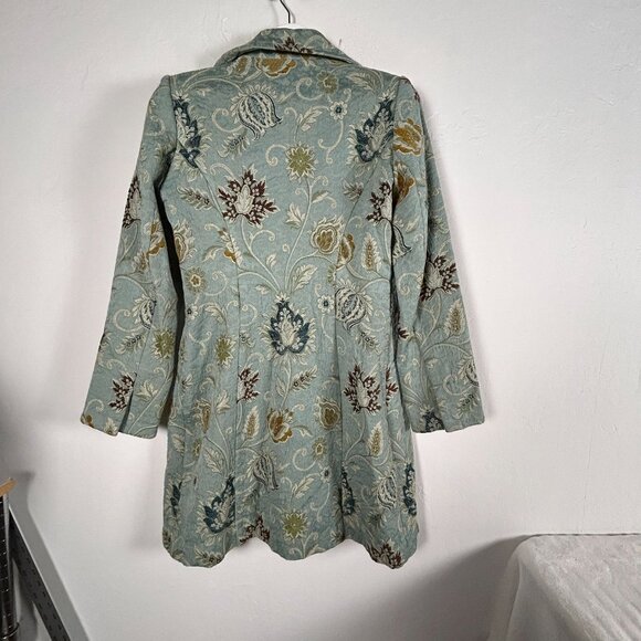 Cabi Womens Guinevere Tapestry Brocade Pea Coat Size 8 Jacquard Floral Blue - Picture 2 of 13